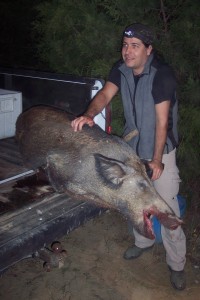 The author with a large sow shot with a .308 caliber Howa 1500 rifle.